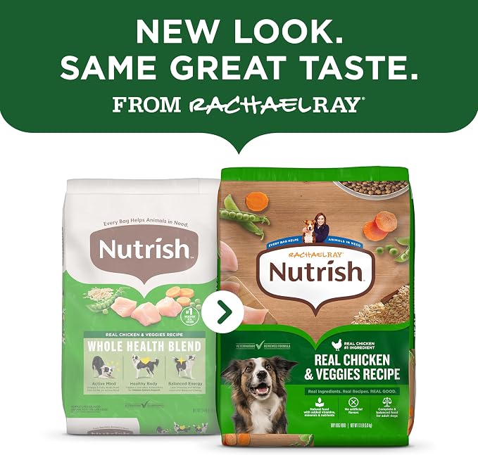 Nutrish Adult Dry Dog Food, Chicken & Veggies, 13 lb. Bag (Rachael Ray) | Complete & Balanced Nutrition for Small, Medium and Large Breed Dogs, Veterinarian Reviewed Formula, No Artificial Flavors