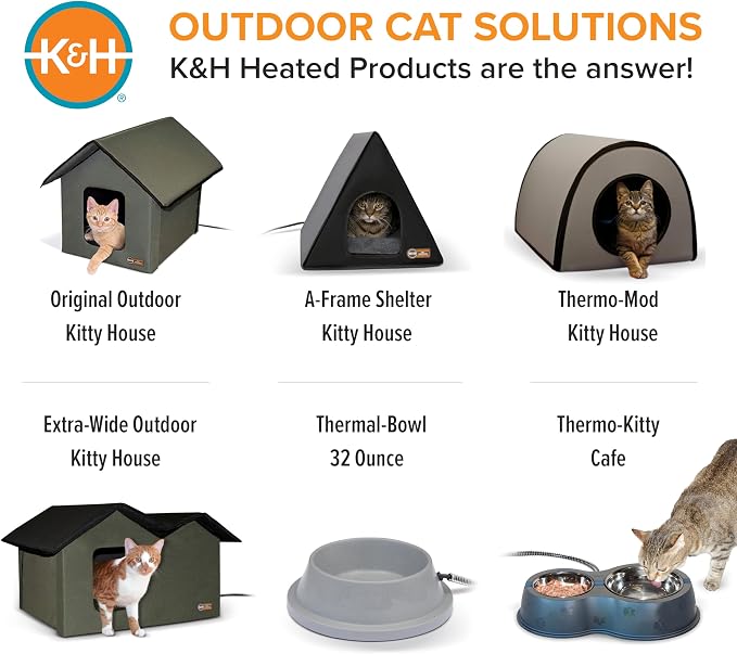 K&H Heated Cat House, Outdoor Kitty Shelter, Safety Listed, 20W, Camo | Heated Cat House for Outside, Weatherproof Shelter for Ferals, Insulated with Smart Thermostat, 2 Doors, Waterproof Bed