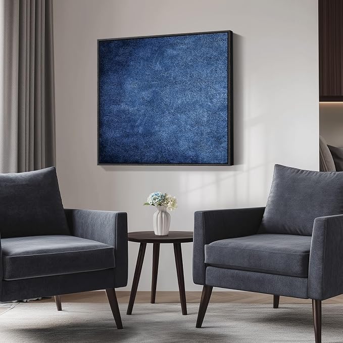 Large Framed Modern Navy Blue Abstract Wall Art for Living Room, 30x30 Inch | Navy blue, Canvas prints, Abstract pictures, Minimalist artwork, Square Paintings, Dining room decor, Bedroom wall decor