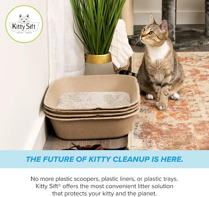 Kitty Sift (Set of 1 Litter Box & 5 Sifting Liners) Disposable Sifting Cat Litter Box Large, 6 Count, Durable and Portable for Travel and Home Odor Control