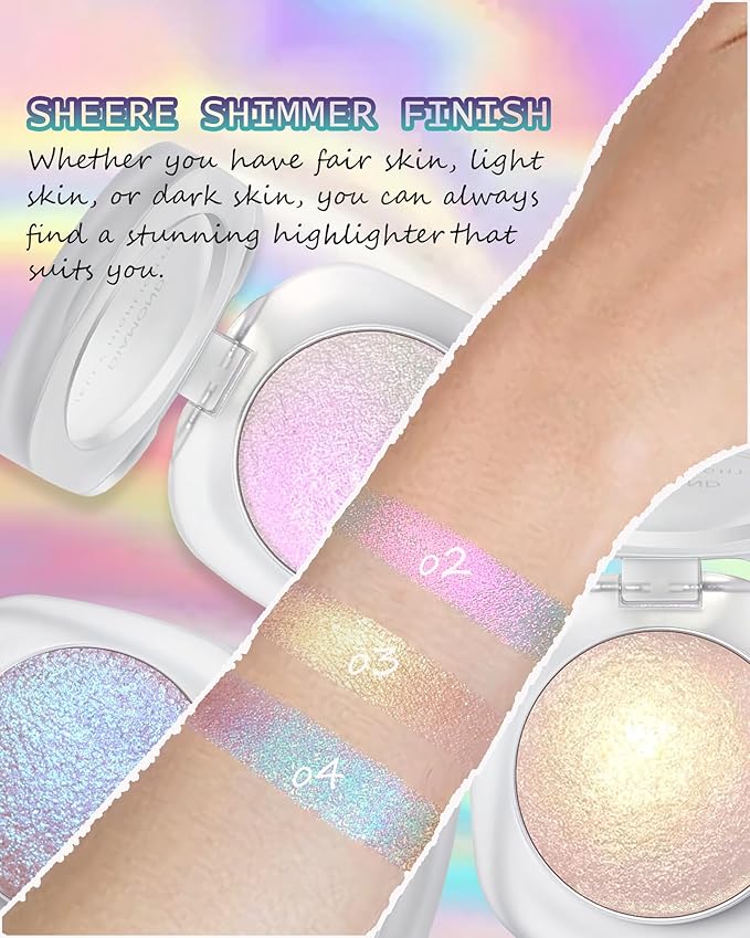 Glitter Holographic Eyeshadow Palette Multichrome Chameleon Face Highlighter, Sparkling Cream Color Shifting Single Eye Shadow Long Lasting Shimmer Inner Corner Eye Brightener Pink Mermaid Makeup-02