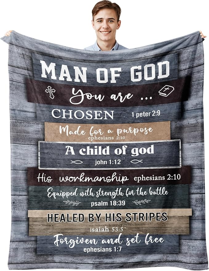 Christian Gifts for Men, Christian Gift Blanket 60"x50", Religious Gifts for Men, Bible Gifts, Catholic Gifts, Spiritual Inspirational Baptism Gifts, Encouragement Birthday Gift for Man of God