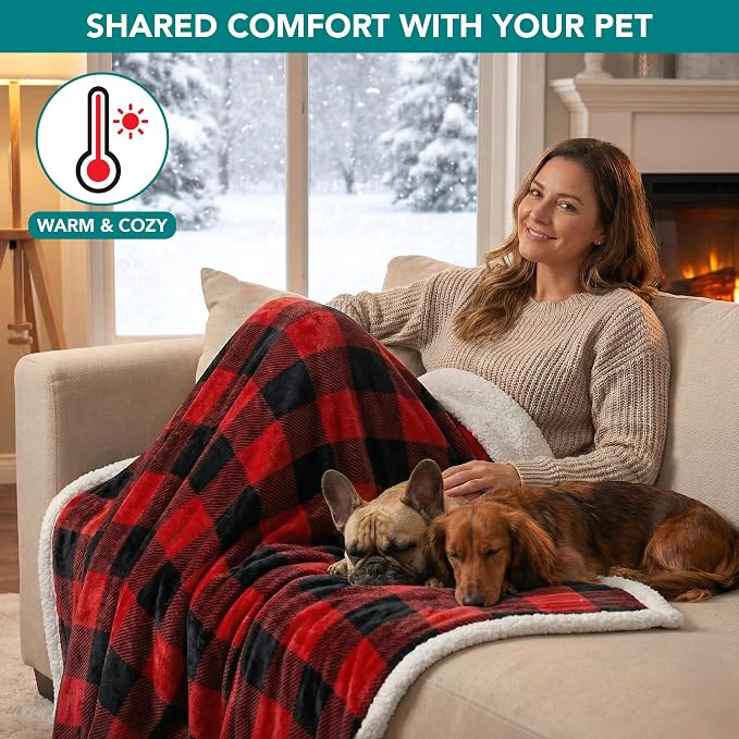 PetAmi Waterproof Dog Blanket for Medium Large Dog Pet, 60x40, Black Red | 460 GSM Sherpa Fleece Reversible, Pee Proof Cat Blanket, Furniture Protector Cover for Couch Bed Sofa Kennel, Washable, Large