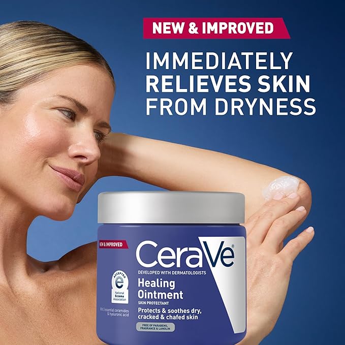 CeraVe Healing Ointment, Hydrating Skin Protectant With Petrolatum, Hyaluronic Acid & Ceramides, Face & Body Skin Barrier Repair For Cracked, Chafed, Dry Skin, Fragrance Free & Lanolin Free, 12 Oz