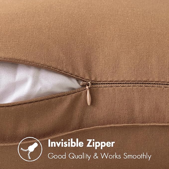MIULEE Pack of 2 Decorative Linen Pillow Covers 22x22 Inch Brown | Boho Farmhouse Modern, Soft Accent Throw Pillows, Neutral Cushion Covers, Home Decor for Bed Sofa Couch Living Room