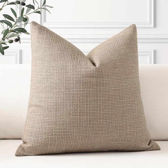 OTOSTAR Linen Throw Pillow Cover Set of 1 Decorative Square Pillowcases Cushion Covers 22x22 Inch for Home Decor Sofa Bedroom Car 55 x 55CM Light Coffee