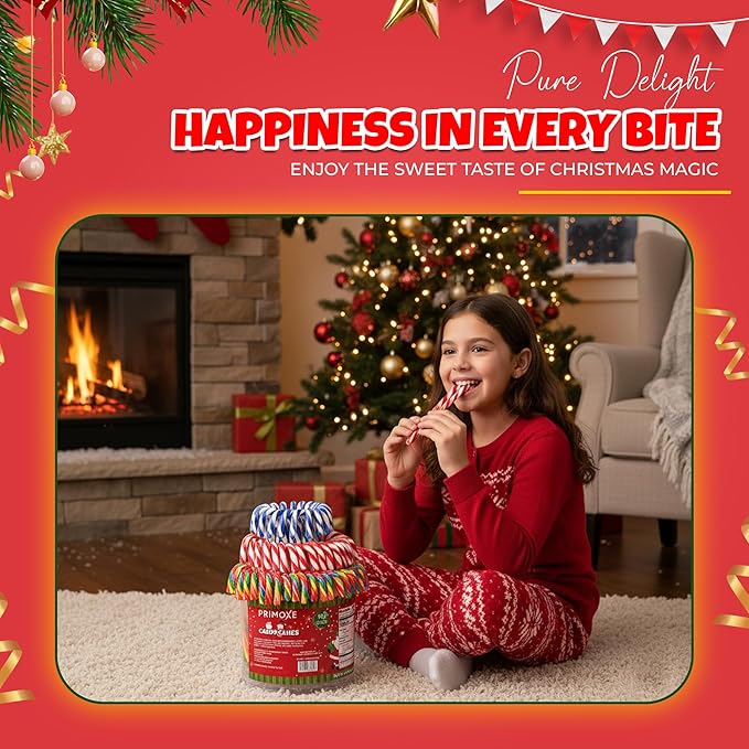 Christmas Candy Canes Assorted Flavors, Tutti Frutti, Blue & White Peppermint Sticks, Red Cherry Mix, Large Candy Canes Individually Wrapped Bulk Christmas Candy for Décor, Parties & Gifts – 100 Count