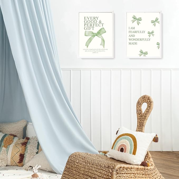 LARTSFRO Coquette Sage Green Bow Wall Art Decor Posters, Sage Green Bow Room Bedroom Bathroom Wall Art Decor Aesthetic for Teen Girls Gifts, Inspirational Bible Verses Bow Wall Decor, 12x16 Inch Set of 4 Bow Pictures Unframed