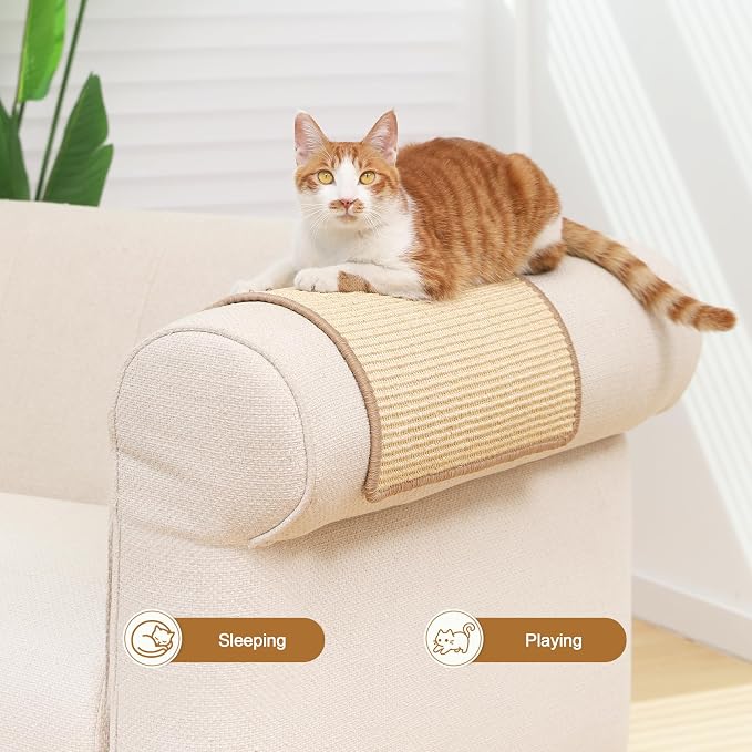 FUKUMARU 2 Packs Cat Scratching Mat, 23.6 x 15.7 Inch Cat Scratcher Pad | Natural Sisal Cat Scratch Mat for Indoor Cats, Horizontal Cat Wall Scratcher Floor Rug with Sticky Tapes, Furniture Protector