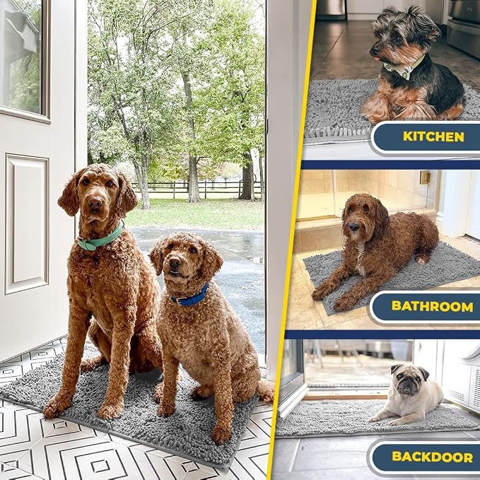 Muddy Mat® | Super Water Absorbent Door Mat Indoor, Microfiber Quick Dry Chenille Entryway Rug, Slip Resistant Front Door Mat, Indoor Mats for Entryway, Machine Washable Pet Rug, Light Grey 28" x 48"