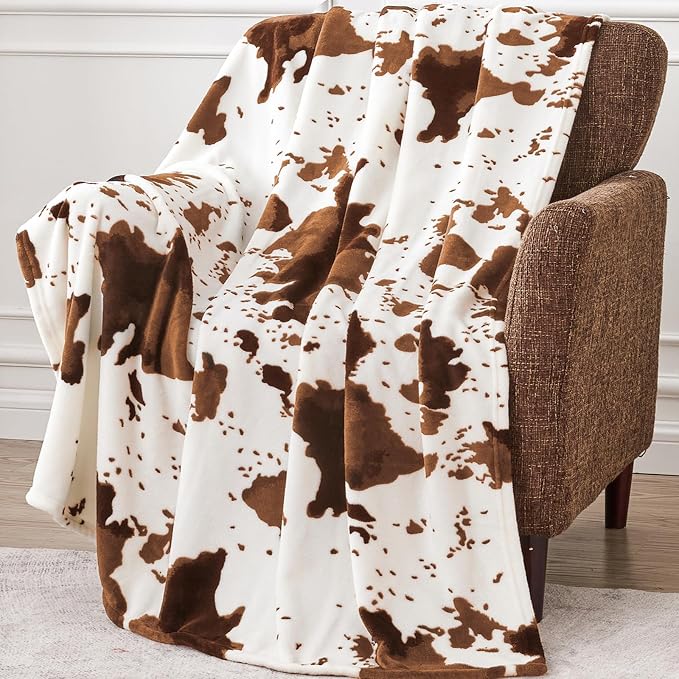 Edenleaf Cow Print Blanket 60"x80", Ultra Soft Flannel Cow Throw Blanket for Couch Bed and Travel, Cow Print Throw Blankets for Bed, All Seasons Blanket 60"x80" (Light Brown)