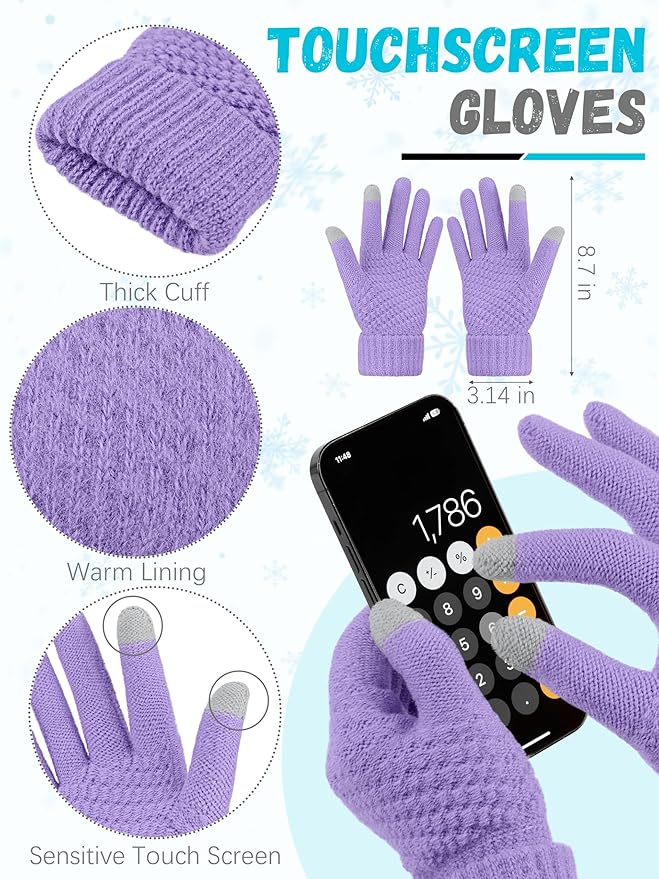 Winter Hat Scarf Gloves and Ear Warmer, Warm Knit Beanie Hat Touch Screen Gloves Set Winter Gifts Neck Scarves for Women
