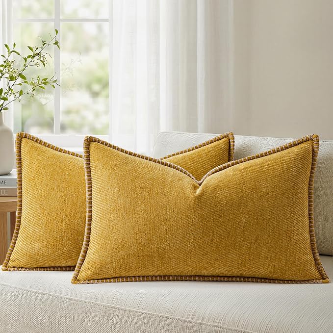 a moment Fall Decorative Throw Pillow Covers Pack of 2,20x12 Inch Crafted Border Yellow