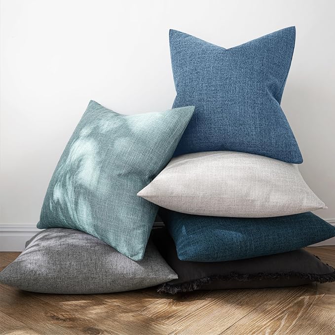 MIULEE Pack of 2 Decorative Linen Burlap Pillow Covers Farmhouse Boho Accent Pillowcases Modern Home Decor for Sofa Couch Bedroom Living Room 22x22 Inch Steel Blue