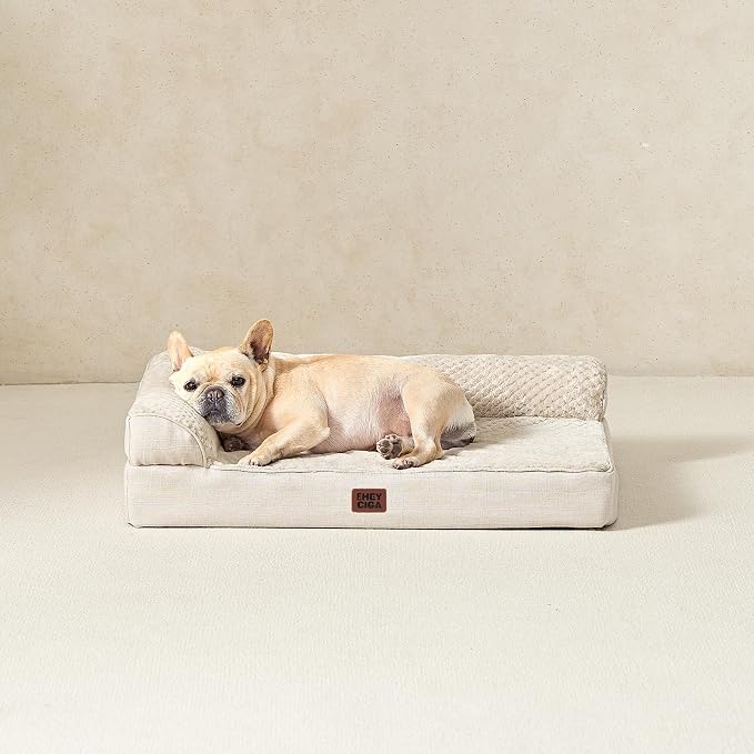 EHEYCIGA Orthopedic Dog Bed Medium Size, Memory Foam Dog Bed, Beige | Small Dog Sofa with Washable Removable Cover, Waterproof Pet Couch for Crate with Nonskid Bottom, 30x20x6