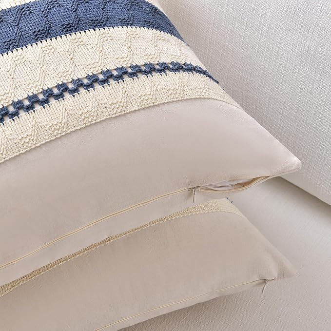 Fancy Homi Set of 1 Dusty Blue Vintage Decorative Throw Pillow Covers 22x22 Inch for Couch Bed Sofa Chair Bedroom, Rustic Retro Square Cushion Case, Modern Farmhouse Boho Living Room Decor Indoors