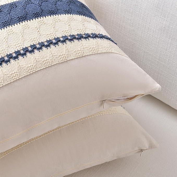 Fancy Homi Set of 2 Dusty Blue Vintage Decorative Throw Pillow Covers 18x18 Inch for Couch Bed Sofa Chair Bedroom, Rustic Retro Square Cushion Case, Modern Farmhouse Boho Living Room Decor Indoors