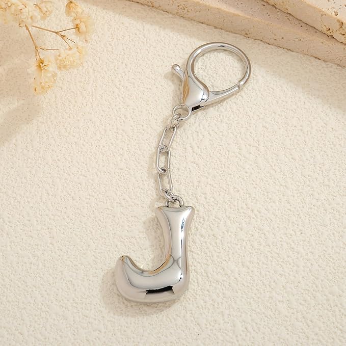 WOWORAMA Initial Letter Keychain for Women Chunky Gold Bubble Letter Bag Charm Purse Charm Personalized Keyrings Accessories