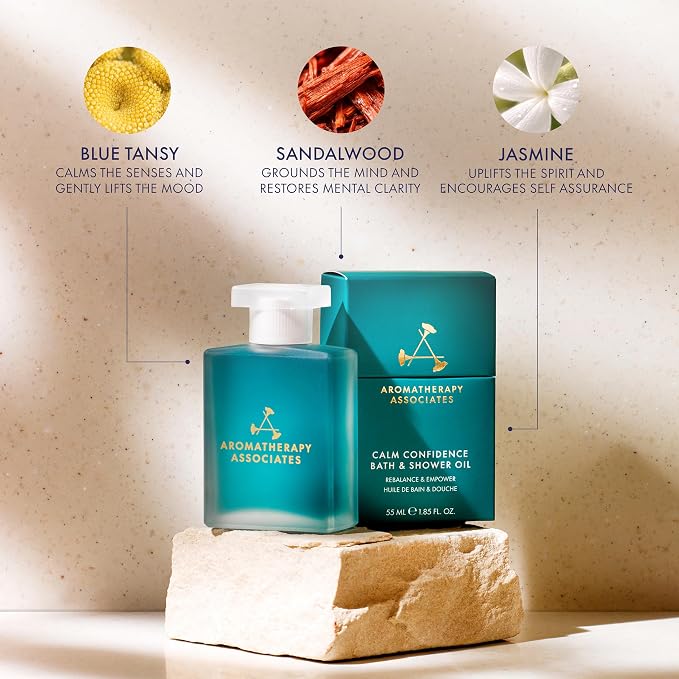 Aromatherapy Associates Calm Confidence Bath & Shower Oil, 55ml, Aromatherapy Body Oil with Blue Tansy, Sandalwood & Jasmine to Rebalance & Empower, Vegan