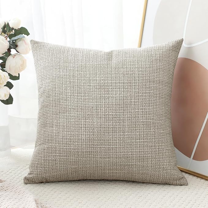OTOSTAR Linen Throw Pillow Cover Set of 1 Decorative Square Pillowcases Cushion Covers 24x24 Inch for Home Decor Sofa Bedroom Car 60 x 60CM Khaki
