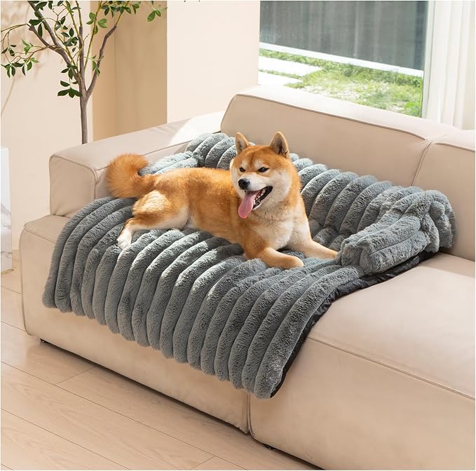 Avont Breathable Dog Couch Mat, Non-Slip Sofa Protector with Soft Plush | Available with Faux Rabbit Fleece and Washable Cover, in M and L, Dark Grey, Light Grey, Brown