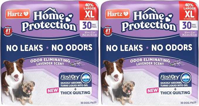 Hartz Home Protection Super Absorbent Odor Eliminating Lavender Scented No Leak Dog Pads, XL 30 Count (Pack of 2)
