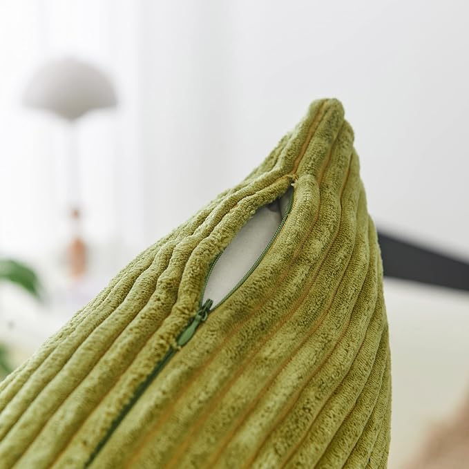 Home Brilliant 24x24 Pillow Cover Euro Sham Striped Corduroy Textured Velvet European Decorative Throw Pillowcase for Couch Sofa Summer Decor, 24 x 24 inch (60cm), Grass Green