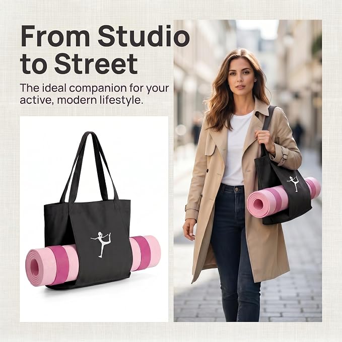 Yoga Bag - Pilates Bag With Mat Holder,for Women Canvas Tote Bag with Yoga Mat Carrier Pocket Large Gym Pilates Bag for Travel Office Beach Workout