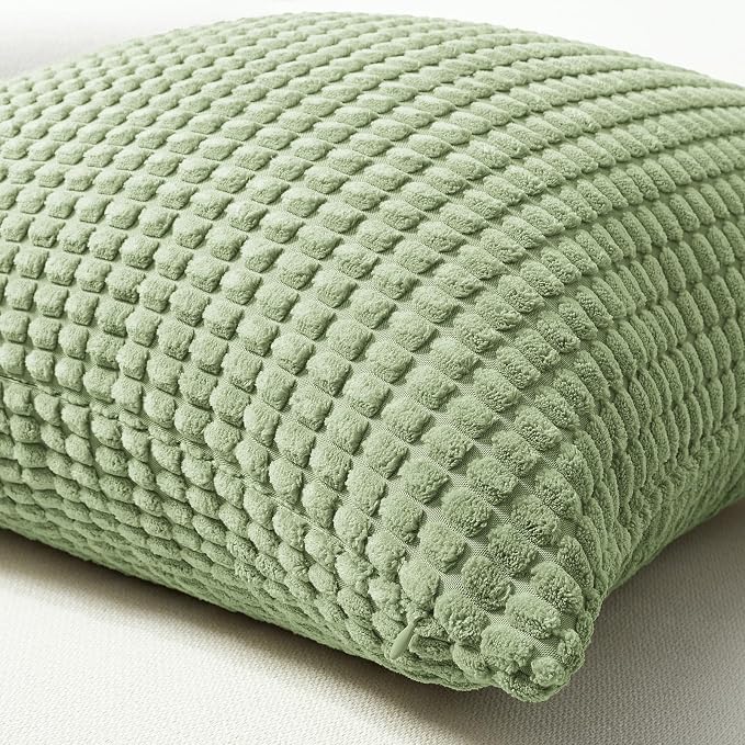 Softalker Corduroy Decorative Throw Pillow Covers 12x20, 2 Pack, Sage Green | Soft Boho Striped Pillow Cases, Couch Fluffy Cushion Covers for Farmhouse Home Decor Bed Living Room