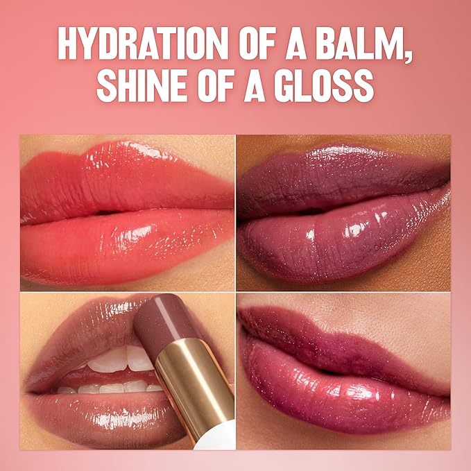 REVLON Super Lustrous Glass Shine Balm, Hydrating Tinted Lip Balm with Hyaluronic Acid, Aloe & Rose Quartz, Light-Medium Coral Lipstick, NEW Shade, 019 Dewy Peach, 0.11 oz