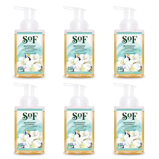 SoF Hydrating Foaming Hand Wash - With Organic Agave Nectar & Coconut Oil- Vegan & Non GMO- Free From Phthalates, Sulfates & Parabens- Blooming Jasmine - 8 oz Bottle 6 Pack