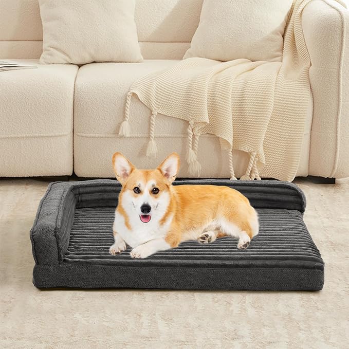 WINDRACING Orthopedic Dog Beds for Medium, Small Dogs, Waterproof Egg Foam Dog Sofa Bed with L Bolster Sides, Washable Medium Pet Bed with Removable Cover & Non-Slip Bottom, 31 x 25 inch, Gray