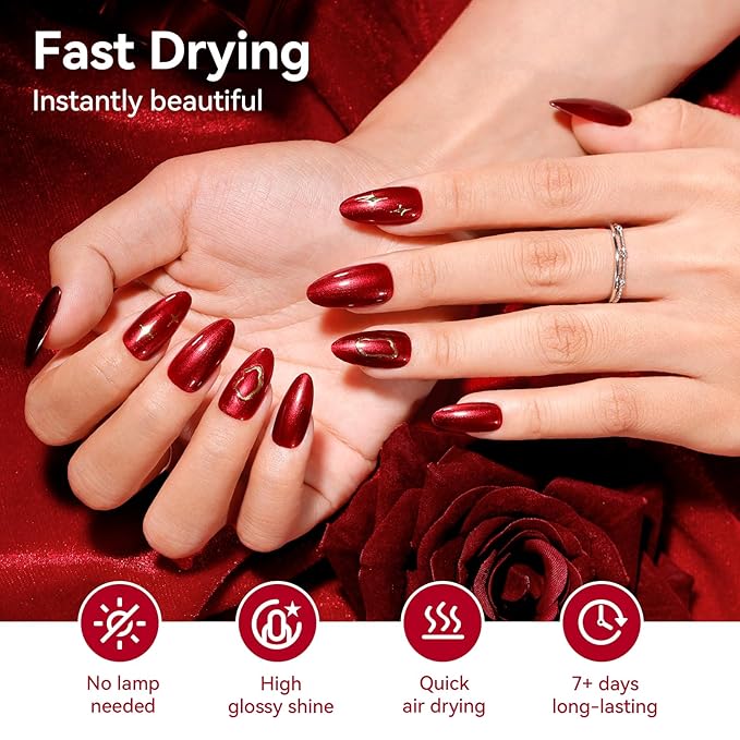 Red Nail Polish Set, 2026 Valentine's Day 6 Colors Red Cherry Dark Red Wine Nail Polish Kit, Opaque,Hema-free Quick Dry, Non Gel, 12-Toxic-free, Home DIY Nails Art Gift for Women Girls
