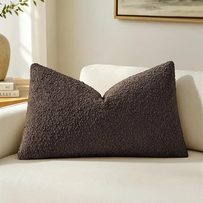 MIULEE Textured Boucle Lumbar Pillow Cover for Bed 12x20 Dark Brown | Pack of 1 Textured Neutral Fall Autumn Couch Throw Pillow Cover, Accent Solid Pillowcase, Sofa Living Room Home Decor