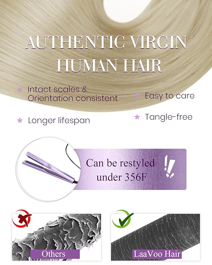 LaaVoo Microbead Hair Extension Human Hair Bleach Blonde Microloop Hair Extensions Human Hair Microlink Extensions Blonde Cold Fusion 50g 50s 16 Inch