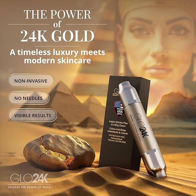 GLO24K Instant Wrinkle Filler for Face, XL Lifting Cream for Eye and Face, Lift and Tightening Non-Invasive with Hyaluronic Acid, 24k Gold, Peptides and Vitamins for Youthful Appearance, 1.2 fl oz
