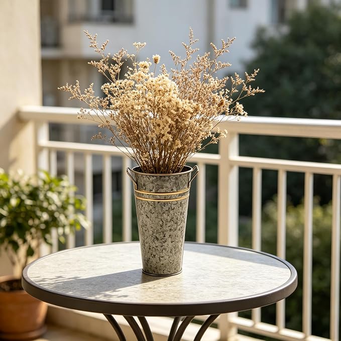 Hosley Set of 2 Zinc Finish Bucket/Pot Vase with PVC Liner, 5" Dia x 9" H Ideal Gift for Floral Arrangements Wedding Home Office Party DIY Indoor Outdoor Garden Patio