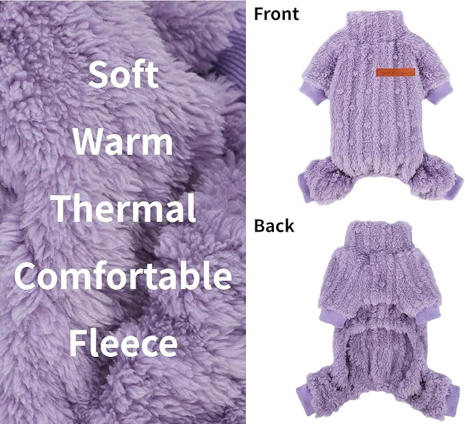 Yikeyo Dogs Sweater,Dog Sweaters Pajamas for Small Dogs,Fleece Warm Puppy Onesie,Chihuahua Yorkie Clothes,Pet Outfit Apparel,Purple,M,Chest 18.1IN