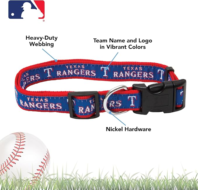 Pets First Texas Rangers Collar- Ribbon, Size: L (RAN-3036-L) (RAN-3036-LG)