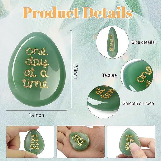 LAIDANLA Worry Stone for Anxiety Green Aventurine Healing Crystal Sensory Fidget Thumb Stones Mental Health Depression Stress Anxiety Relief Items Inspirational Thinking of You Gifts for Women Men