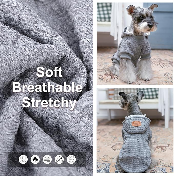BEAUTYZOO Dog Hoodies Sweater for Small Dogs,Waffle‑Like Laminated Pet Coat | Warm Dog Sweatshirt with Pocket & Leash Hole,Pullover Clothes for Girl Boy Dogs & Cats,Stretchy & Easy‑On‑Off,Chihuahua Puppy