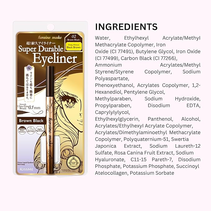 Heroine Make by KISSME Waterproof Eyeliner for Intense Color & Ultra-Fine 0.1mm Tip, Liquid Eyeliner Pen with Organic Beauty Serum, Cat Eye Liner for Long Lasting Eyelines, Natural Brown, 1 EA, PRIME