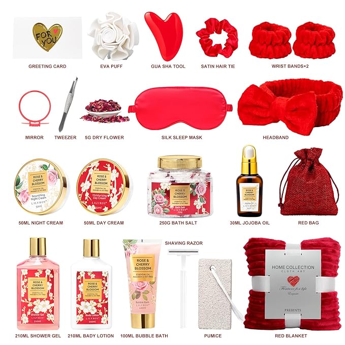 Mothers Day Gifts for Mom, Gifts for Women - 23Pcs Rose Red Gift Box Set Bath and Body Skin Care Gift Set, Spa Gift Set, Beauty Care Kit | Perfect Gift for Birthday, Valentines Day, Christmas Gift