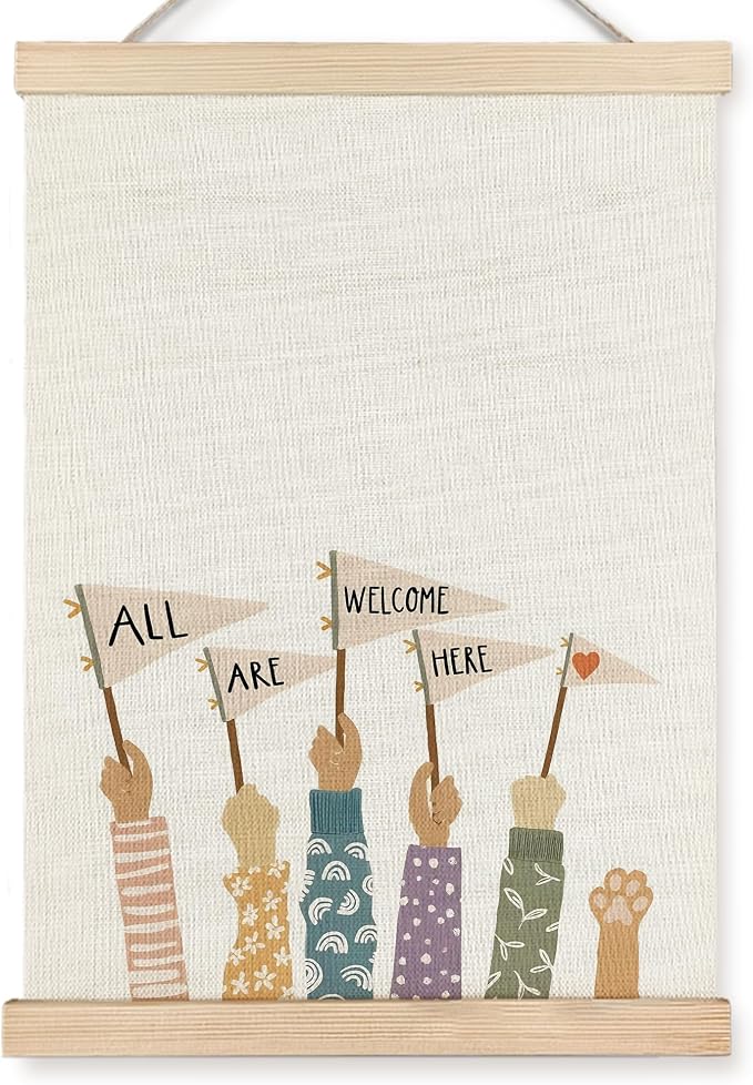 URLLUAE All Are Welcome Here Diversity Wall Art Posters for Classroom, Back To School Inclusive Multicultural Poster Hanger Frame for Classroom School Home Wall Decor, 12x16 Inch
