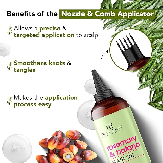 Botanic Hearth Hair Oil for Hair Growth & Hair Treatment Oils | Strengthening Dry, Frizzy, Damaged Hair & Scalp Treatment | Rosemary Batana Hair Oil – 6.7 Fl Oz (2 Pack)