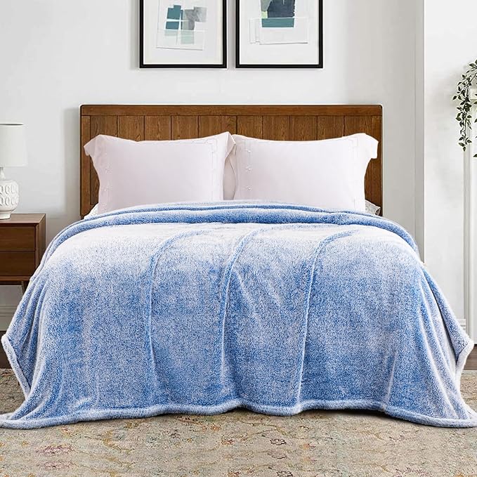 Exclusivo Mezcla Fuzzy Large Fleece Throw Blanket for Couch, Mix-Blue | 50x70 Inches, Super Soft and Cozy Throw, Plush Fluffy Blanket for Sofa, Bed, Bedroom, Home Decor, All Season