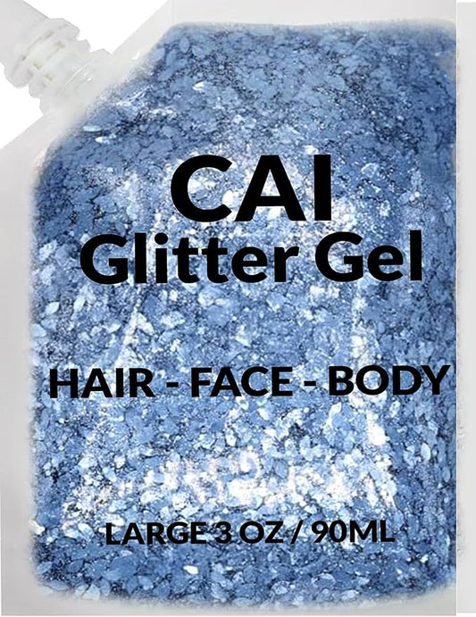 Face, Body & Hair Glitter Gel – Halloween Glitter for Kids and Women – 3 Oz Cosmetic-Grade Gel w/Moon & Stars for Festivals & Halloween Party, Easy Apply & Wash Off - Blue 1Pack
