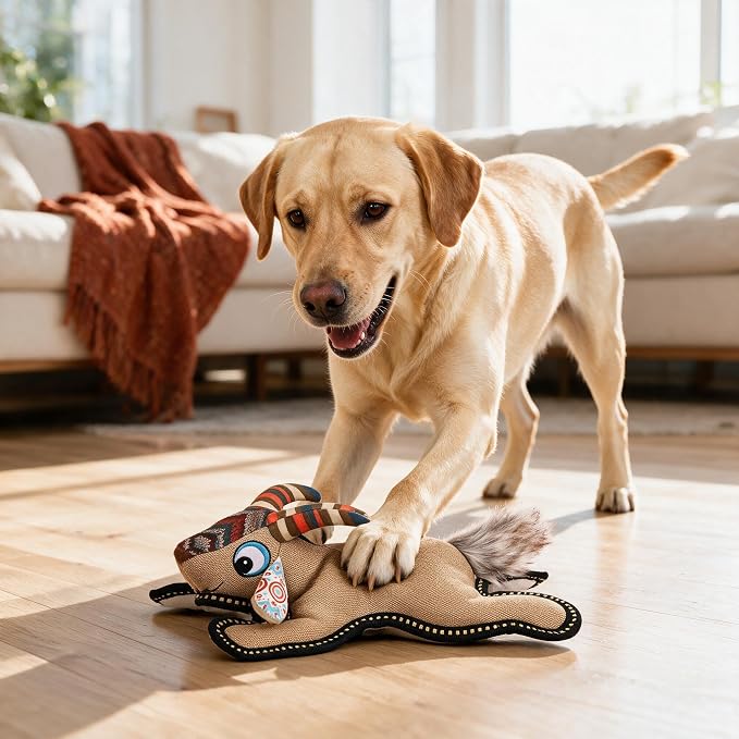 Tough Squeaky Dog Toys for Aggressive chewers Interactive to Keep Them Busy,Durable Funny Cute Tug of war Birthday for Small Medium Large (Antelope)