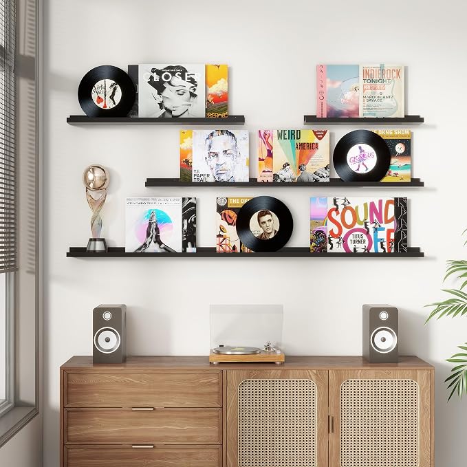 Picture Ledge Shelf, Long Floating Shelves for Wall, 56" W Set of 2, Black | FSC Certified Engineered Wood, Wall Mounted Bookshelf, for Nursery Living Room Bedroom, Easy Install