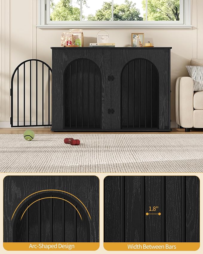 Hzuaneri 46.5'' Dog Crate Furniture,Dog Kennel Indoor for Medium/Large Dogs | Dog Kennel Furniture Wooden Dog Cage Heavy Duty Dog Crate Decorative Pet House End Side Table TV Stand,Black DFC93904B